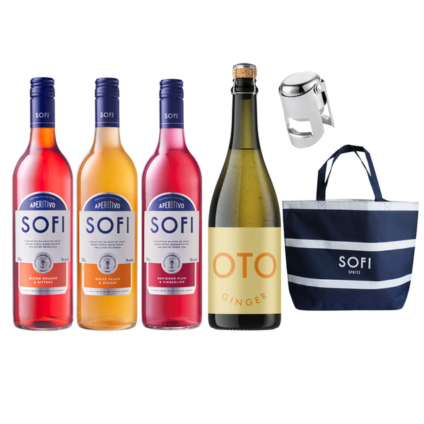 SOFI & OTO - Sampler Pack - 3 x SOFI Aperitivo (16% ABV), 1 x OTO Ginger (8% ABV) & Picnic Bag & Stopper